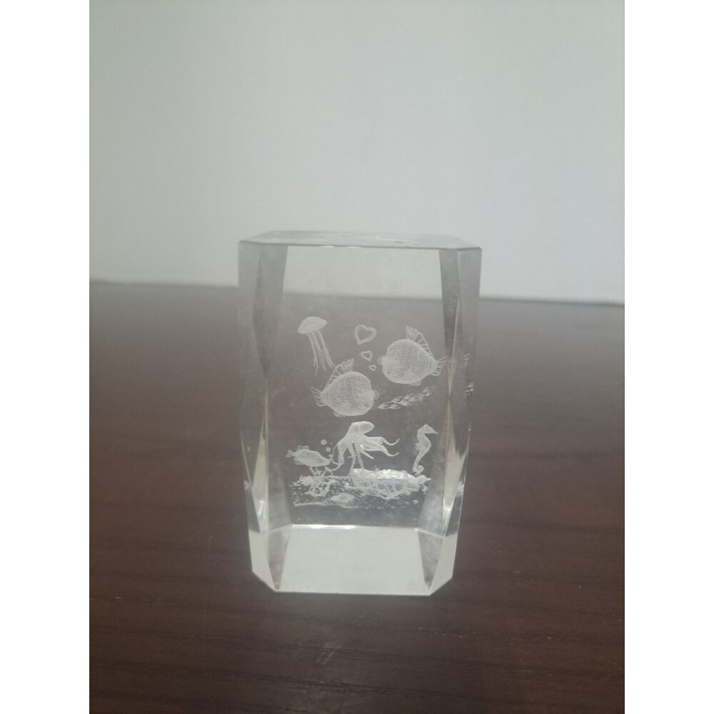 3D Laser Etched Ocean Life Glass Paperweight